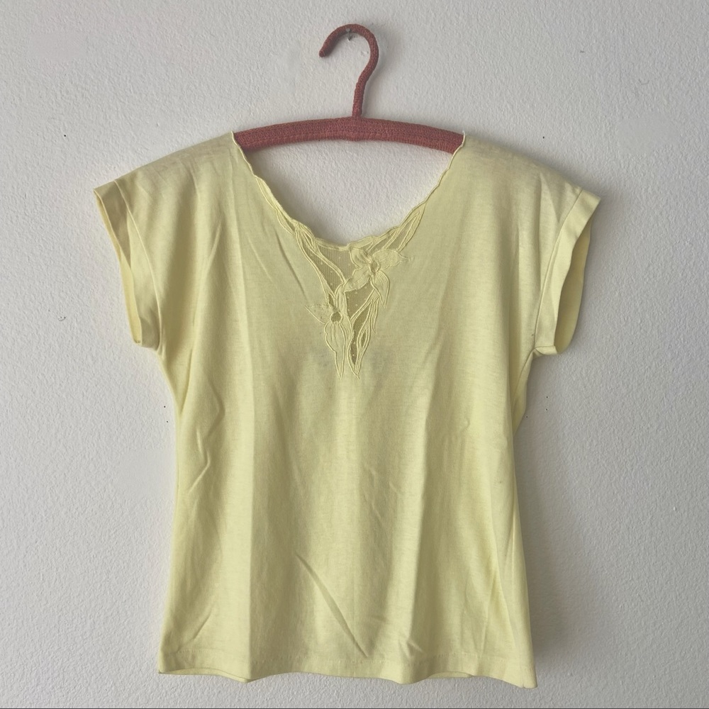 Vintage Embroidered Lace Scoop Back Tee